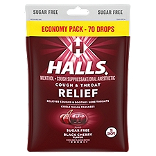 Halls Relief Sugar Free Black Cherry Flavor, Drops, 70 Each
