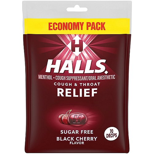 Includes one 70 ct. bag of HALLS Sugar Free Black Cherry Flavor Cough Drops (packaging may vary)
HALLS Sugar Free Black Cherry Flavor Cough Drops: Relieves Coughs, Soothes Sore Throats, Cools Nasal Passages
Each drop is sugar free
HALLS is available in an assortment of flavors, cooling sensations, and sugar free varieties
Cough and sore throat got you down? Get relief when you need it