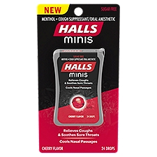 Halls Minis Sugar Free Cherry Flavor, Drops, 24 Each