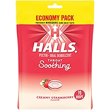 HALLS Throat Soothing (Formerly HALLS Breezers) Creamy Strawberry Throat Drops, Economy Pack, 70 Drops, 70 Each