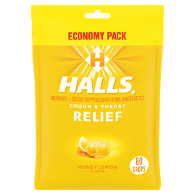 HALLS Relief Honey Lemon Cough Drops Economy Pack, 80 Each