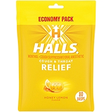 Halls Relief Honey Lemon Flavor Menthol Drops Economy Pack, 80 count
