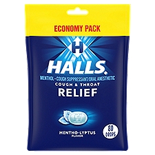 HALLS Relief Mentho-Lyptus Cough Drops, Economy Pack, 80 Drops, 80 Each