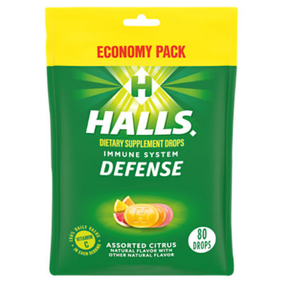 Halls Defense Immune System Assorted Citrus Dietary Supplement Economy Pack, 80 count, 80 Each