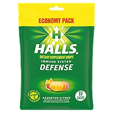 Halls Defense Vitamin C Supplement Drops - Assorted Citrus, 80 Each