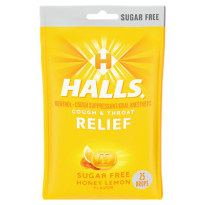 HALLS Relief Honey Lemon Sugar Free Cough Drops, 25 Drops