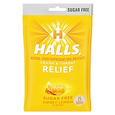 HALLS Relief Honey Lemon Sugar Free Cough Drops, 25 Drops, 25 Each