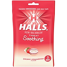 HALLS Throat Soothing (Formerly HALLS Breezers) Creamy Strawberry Throat Drops, 25 Drops, 25 Each