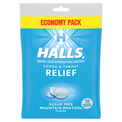 HALLS Relief Mountain Menthol Sugar Free Cough Drops, Economy Pack, 70 Drops