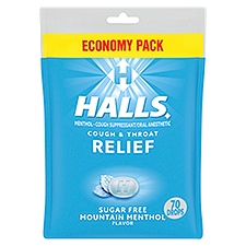 Halls Sugar Free Mountain Menthol Flavor Cough & Throat Relief Drops Economy Pack, 70 count