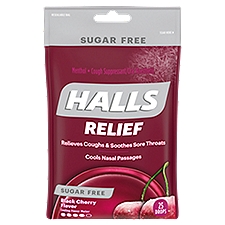 Halls Relief Sugar Free Black Cherry Flavor, Drops, 25 Each
