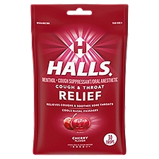 Halls Relief Cherry Flavor Menthol Drops, 30 count, 30 Each