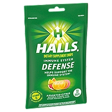 Halls Defense Assorted Citrus, Dietary Supplement Drops, 30 Each