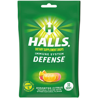 HALLS Defense Assorted Citrus Vitamin C Drops, Dietary Supplement Drops, 30 Drops