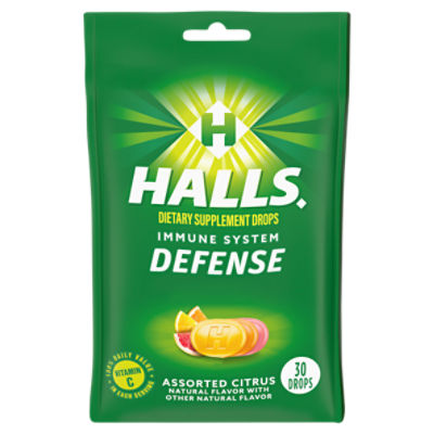 HALLS Defense Assorted Citrus Vitamin C Drops, Dietary Supplement Drops, 30 Drops, 30 Each