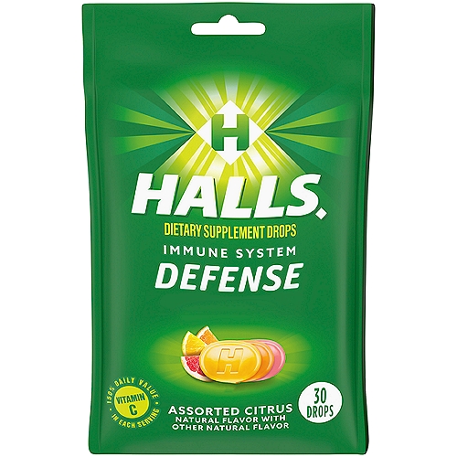 HALLS Defense Assorted Citrus Vitamin C Drops, Dietary Supplement Drops, 30 Drops