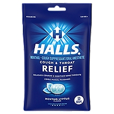 Halls Cough & Throat Relief Mentho-Lyptus Flavor Drops, 30 count