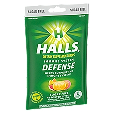 Halls Assorted Citrus Sugar Free Defense Dietary Supplement Drops, 25 count