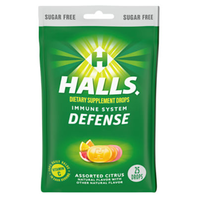 HALLS Defense Assorted Citrus Sugar Free Vitamin C Drops, 25 Drops, 25 Each