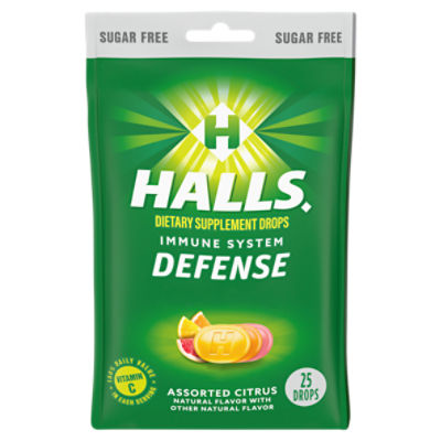 HALLS Defense Assorted Citrus Sugar Free Vitamin C Drops, 25 Drops