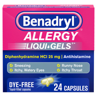 Benadryl Liqui-Gels Antihistamine Allergy Medicine, Dye Free, 24 ct, 24 Each