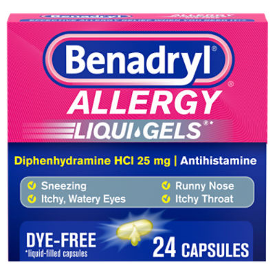Benadryl Liqui-Gels Antihistamine Allergy Medicine, Dye Free, 24 Count