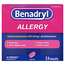 Benadryl Ultratabs Tablets, Allergy, 24 Each