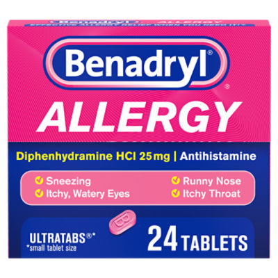Benadryl Ultratabs Antihistamine Allergy Relief Tablets, 24 ct