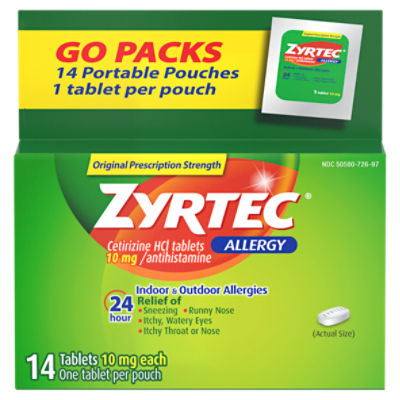 Zyrtec Original Prescription Strength Allergy Cetrizine HCl Tablets Go