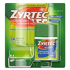 Zyrtec Indoor + Outdoor Allergies Cetrizine HCl Tablets, 10 mg, 30 count