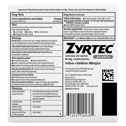 Outdoor Allergies Cetrizine Hcl Tablets