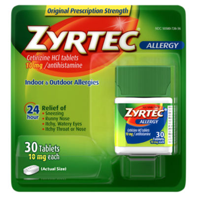 Zyrtec 24 Hour Allergy Relief Tablets with 10 mg Cetirizine HCl, 30 ct