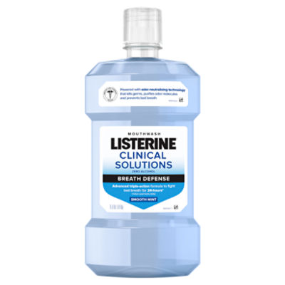 Listerine Clinical Solutions Zero Alcohol Breath Defense Smooth Mint Mouthwash, 33.8 fl oz