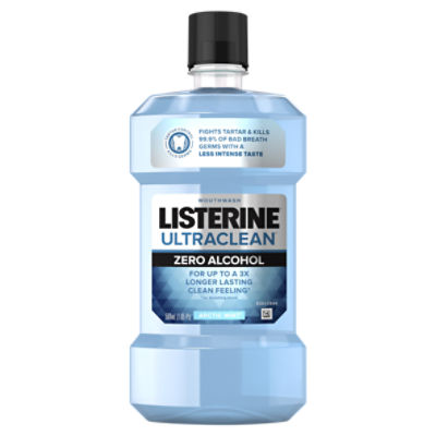 Listerine Ultraclean Zero Alcohol Tartar Control Mouthwash, Arctic Mint, 500 mL