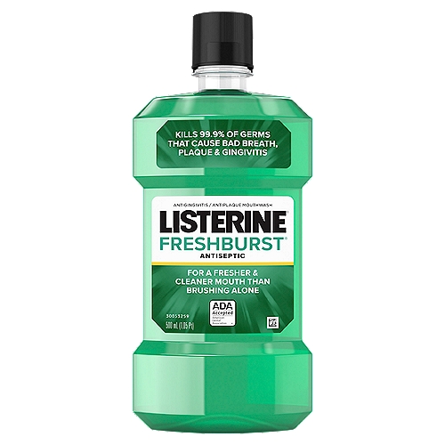 Listerine Freshburst Antiseptic Mouthwash, 1.05 ptnGet fresh breath & a cleaner healthier mouth with this antiseptic mint mouthwash. The oral rinse kills 99.9% of germs that cause bad breath, plaque & gingivitis for a deeper clean than brushing alone.