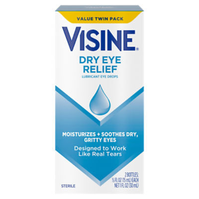 Visine Dry Eye Relief Lubricating Eye Drops, Twin Pack, 2 x 0.5 fl. oz