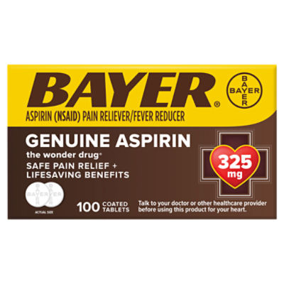 Bayer The Wonder Drug Genuine Aspirin Coated Tablets, 325 mg, 100 count, 100 Each