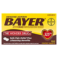 Bayer Genuine Aspirin 325mg Pain Reliever/Fever Reducer, 100 Each