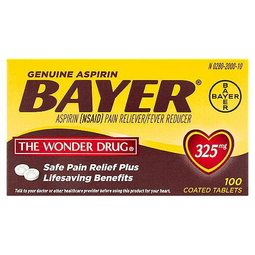 Bayer The Wonder Drug Genuine Aspirin Coated Tablets, 325 mg, 100 count