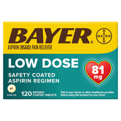 Bayer Low Dose Aspirin Regimen Safety Coated Enteric Coated Tablets 81 mg, 120 count, 120 Each