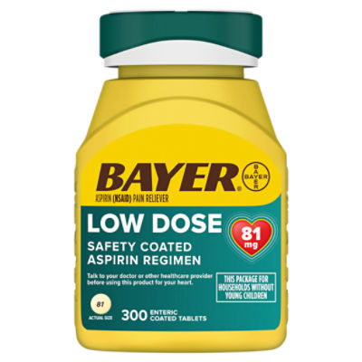 Bayer Low Dose Aspirin Regimen Safety Enteric Coated Tablets 81 mg, 300 count, 300 Each