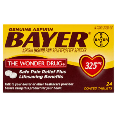 Bayer The Wonder Drug Genuine Aspirin Coated Tablets, 325 mg, 24 count, 24 Each