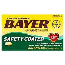 Bayer Aspirin Regimen Safety Enteric Coated Caplets, 325 mg, 100 count, 100 Each