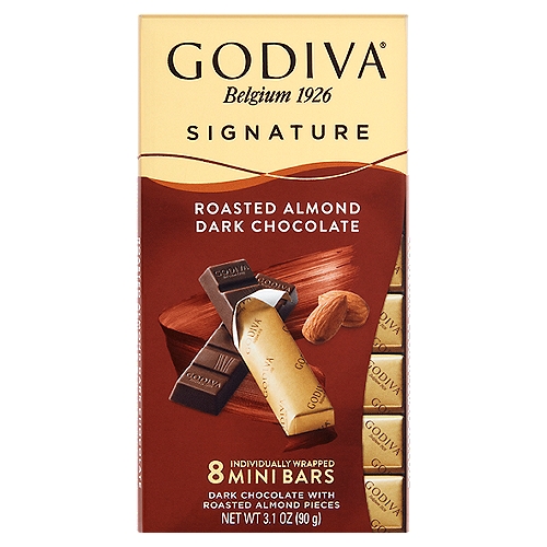 Godiva Signature Roasted Almond Dark Chocolate Mini Bars, 8 count, 3.1 oz
Dark Chocolate with Roasted Almond Pieces
