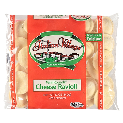 Simply Delicious Pasta ... Homestyle QualitynItalian Village Mini Rounds® Ravioli are filled with a flavorful blend of Italian cheeses. These bite-size ravioli make a nutritious and convenient meal the entire family will love!