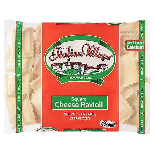 Rosina Italian Village Square Cheese Ravioli Homestyle Pasta, 12 oz
Simply Delicious Pasta ... Homestyle Quality
Filled with traditional Italian cheeses, Italian Village Square Cheese Ravioli make a nutritious and convenient meal for the entire family!