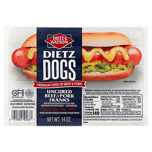 Dietz & Watson Dietz Dogs Uncured Beef and Pork Franks, 14 oz