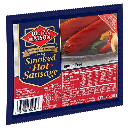Dietz & Watson Hot Sausage - Smoked, 16 oz
