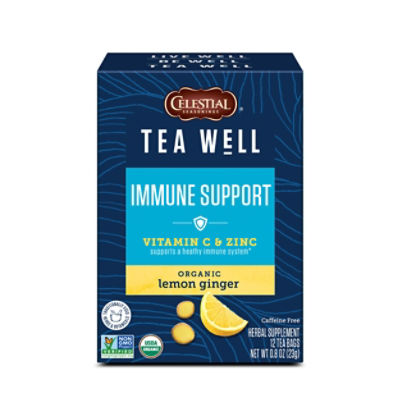 Celestial Seasonings Tea Well Immune Support Organic Lemon Ginger Herba, 0.8 oz