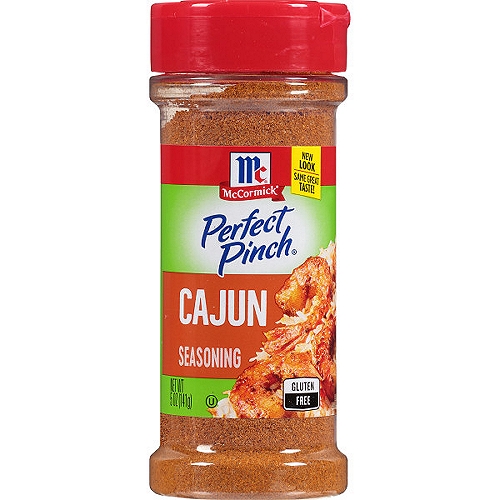 McCormick Perfect Pinch Cajun Seasoning, 5 oz
McCormick Perfect Pinch Cajun Seasoning turns any kitchen into Cajun country, and every meal into a special occasion. Our Cajun-style blend brings robust flavor to your cooking with onion, garlic and McCormick herbs & spices like paprika, red pepper and thyme. A taste of our Perfect Pinch seasoning is a dive into Cajun culture, even if just for a moment. It's a flavorful way to serve chicken, wings, seafood, veggies & more with Louisiana-style flair. Try our 3-ingredient Cajun Shrimp recipe for a dish with spicy heat that's ready in 10 minutes! Our seasoning is gluten free with no added MSG while maintaining that zesty Cajun taste. For fail-proof flavor, without the hassle, it comes in a convenient bottle with a flip-top for easy dispensing.